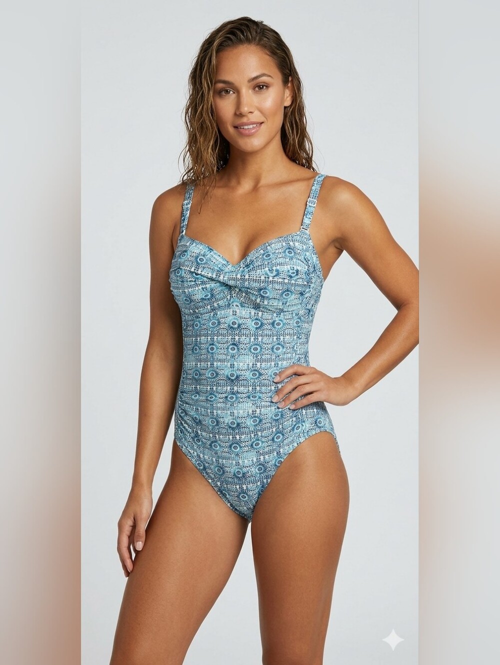 Nip Tuck Swim Joanne One Piece Swimsuit Multi Fit Cup Blue Geometric Size 8